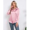 imageHOTOUCH Satin Shirts for Women Silk Button Down V Neck Dressy Casual Blouse Loose Long Sleeve Office Work Tunic TopsPink