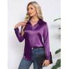 imageHOTOUCH Satin Shirts for Women Silk Button Down V Neck Dressy Casual Blouse Loose Long Sleeve Office Work Tunic TopsPurple