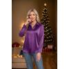 imageHOTOUCH Satin Shirts for Women Silk Button Down V Neck Dressy Casual Blouse Loose Long Sleeve Office Work Tunic TopsPurple