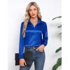 imageHOTOUCH Satin Shirts for Women Silk Button Down V Neck Dressy Casual Blouse Loose Long Sleeve Office Work Tunic TopsRoyal Blue