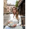 imageHOTOUCH Satin Shirts for Women Silk Button Down V Neck Dressy Casual Blouse Loose Long Sleeve Office Work Tunic TopsWhite