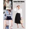 imageHOTOUCH Satin Shirts for Women Silk Button Down V Neck Dressy Casual Blouse Loose Long Sleeve Office Work Tunic TopsWhite