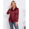 imageHOTOUCH Satin Shirts for Women Silk Button Down V Neck Dressy Casual Blouse Loose Long Sleeve Office Work Tunic TopsWine Red