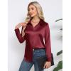 imageHOTOUCH Satin Shirts for Women Silk Button Down V Neck Dressy Casual Blouse Loose Long Sleeve Office Work Tunic TopsWine Red