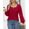 imageHOTOUCH Sweaters for Women 2025 Fall Trendy Tops Casual Puff Sleeve Square Neck Cute Tunic Pullover Blouses XSXXL02dark Red