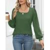 imageHOTOUCH Sweaters for Women 2025 Fall Trendy Tops Casual Puff Sleeve Square Neck Cute Tunic Pullover Blouses XSXXLArmy Green