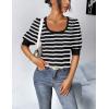 imageHOTOUCH Sweaters for Women 2025 Fall Trendy Tops Casual Puff Sleeve Square Neck Cute Tunic Pullover Blouses XSXXLBlack White Stripe