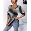 imageHOTOUCH Sweaters for Women 2025 Fall Trendy Tops Casual Puff Sleeve Square Neck Cute Tunic Pullover Blouses XSXXLBlack White Stripe