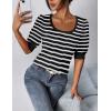 imageHOTOUCH Sweaters for Women 2025 Fall Trendy Tops Casual Puff Sleeve Square Neck Cute Tunic Pullover Blouses XSXXLBlack White Stripe