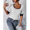 imageHOTOUCH Sweaters for Women 2025 Fall Trendy Tops Casual Puff Sleeve Square Neck Cute Tunic Pullover Blouses XSXXLWhite Black Colorblock