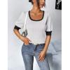 imageHOTOUCH Sweaters for Women 2025 Fall Trendy Tops Casual Puff Sleeve Square Neck Cute Tunic Pullover Blouses XSXXLWhite Black Colorblock
