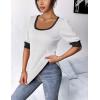 imageHOTOUCH Sweaters for Women 2025 Fall Trendy Tops Casual Puff Sleeve Square Neck Cute Tunic Pullover Blouses XSXXLWhite Black Colorblock