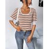 imageHOTOUCH Sweaters for Women 2025 Fall Trendy Tops Casual Puff Sleeve Square Neck Cute Tunic Pullover Blouses XSXXLWhite Coffee Stripe