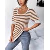 imageHOTOUCH Sweaters for Women 2025 Fall Trendy Tops Casual Puff Sleeve Square Neck Cute Tunic Pullover Blouses XSXXLWhite Coffee Stripe