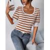 imageHOTOUCH Sweaters for Women 2025 Fall Trendy Tops Casual Puff Sleeve Square Neck Cute Tunic Pullover Blouses XSXXLWhite Coffee Stripe