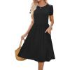 imageHOTOUCH Women Dress 2025 Short Sleeve Floral Midi Loose Tshirt Dresses Aline Flowy Swing Beach Sundress with PocketsBlack