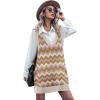 imageHOTOUCH Women Sweater Vest Oversized V Neck Sleeveless Knit Pullover Ribbed Vest Dress with PocketsColorblock Stripe