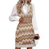 imageHOTOUCH Women Sweater Vest Oversized V Neck Sleeveless Knit Pullover Ribbed Vest Dress with PocketsColorblock Stripe