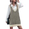 imageHOTOUCH Women Sweater Vest Oversized V Neck Sleeveless Knit Pullover Ribbed Vest Dress with PocketsHoundstooth 01