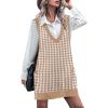 imageHOTOUCH Women Sweater Vest Oversized V Neck Sleeveless Knit Pullover Ribbed Vest Dress with PocketsHoundstooth 02