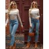 imageHOTOUCH Women Turtleneck Tops Mock Neck Sweater Ribbed Knit Basic Casual Long Sleeve Shirt Fall Winter Clothing 2025 TrendyBrown Black Striped
