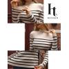 imageHOTOUCH Women Turtleneck Tops Mock Neck Sweater Ribbed Knit Basic Casual Long Sleeve Shirt Fall Winter Clothing 2025 TrendyBrown Black Striped