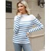 imageHOTOUCH Women Turtleneck Tops Mock Neck Sweater Ribbed Knit Basic Casual Long Sleeve Shirt Fall Winter Clothing 2025 TrendyWhite Blue Striped