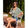 imageHOTOUCH Womens Button Down Shirt Casual V Neck Cap Sleeve Blouses Summer Cotton Collared Tops S3XLFloral Green