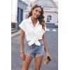 imageHOTOUCH Womens Button Down Shirt Casual V Neck Cap Sleeve Blouses Summer Cotton Collared Tops S3XLWhite