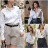 imageHOTOUCH Womens Button Down Shirts Long Sleeve Dress Shirt Slim Fitted Work Tops Collared Dressy Casual Business BlousesA01white