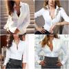 imageHOTOUCH Womens Button Down Shirts Long Sleeve Dress Shirt Slim Fitted Work Tops Collared Dressy Casual Business BlousesA01white