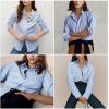 imageHOTOUCH Womens Button Down Shirts Long Sleeve Dress Shirt Slim Fitted Work Tops Collared Dressy Casual Business BlousesLight Blue