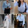 imageHOTOUCH Womens Button Down Shirts Long Sleeve Dress Shirt Slim Fitted Work Tops Collared Dressy Casual Business BlousesLight Blue