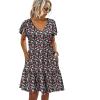 imageHOTOUCH Womens Casual Summer Dress with Pockets V Neck Ruffle Sleeve ALine DressesBlack Floralprinted