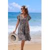 imageHOTOUCH Womens Casual Summer Dress with Pockets V Neck Ruffle Sleeve ALine DressesBlack Floralprinted
