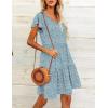 imageHOTOUCH Womens Casual Summer Dress with Pockets V Neck Ruffle Sleeve ALine DressesBlue Printed