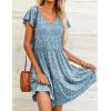 imageHOTOUCH Womens Casual Summer Dress with Pockets V Neck Ruffle Sleeve ALine DressesBlue Printed