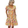 imageHOTOUCH Womens Casual Summer Dress with Pockets V Neck Ruffle Sleeve ALine DressesFloralprinted