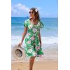 imageHOTOUCH Womens Casual Summer Dress with Pockets V Neck Ruffle Sleeve ALine DressesGreen Pinkprinted