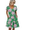 imageHOTOUCH Womens Casual Summer Dress with Pockets V Neck Ruffle Sleeve ALine DressesGreen Pinkprinted