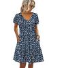 imageHOTOUCH Womens Casual Summer Dress with Pockets V Neck Ruffle Sleeve ALine DressesNavy Bluewhite Floral