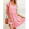imageHOTOUCH Womens Casual Summer Dress with Pockets V Neck Ruffle Sleeve ALine DressesPink