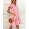 imageHOTOUCH Womens Casual Summer Dress with Pockets V Neck Ruffle Sleeve ALine DressesPink