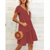 imageHOTOUCH Womens Casual Summer Dress with Pockets V Neck Ruffle Sleeve ALine DressesPolka Dot Wine