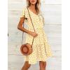 imageHOTOUCH Womens Casual Summer Dress with Pockets V Neck Ruffle Sleeve ALine DressesPrinted Blue