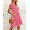 imageHOTOUCH Womens Casual Summer Dress with Pockets V Neck Ruffle Sleeve ALine DressesPrinted Red