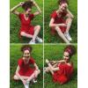 imageHOTOUCH Womens Casual Summer Dress with Pockets V Neck Ruffle Sleeve ALine DressesRed