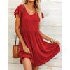 imageHOTOUCH Womens Casual Summer Dress with Pockets V Neck Ruffle Sleeve ALine DressesRed