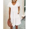 imageHOTOUCH Womens Casual Summer Dress with Pockets V Neck Ruffle Sleeve ALine DressesWhite