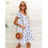 imageHOTOUCH Womens Casual Summer Dress with Pockets V Neck Ruffle Sleeve ALine DressesWhiteblue Floral